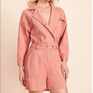 Drop Shoulder Slant Pocket Denim Romper